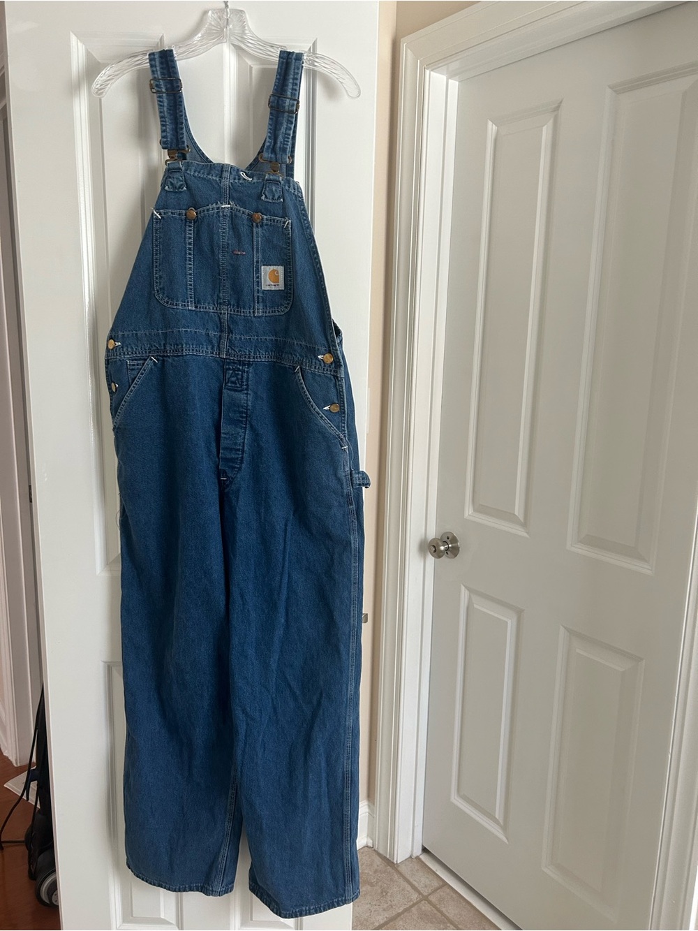 Carhartt Blue Denim Carpenter Overalls with Bib Pocket. 38”x30”